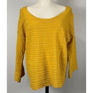 Kerisma Womens Textured Mustard Yellow Sweater 3/4 Sleeve Boat Neck Medium/Large